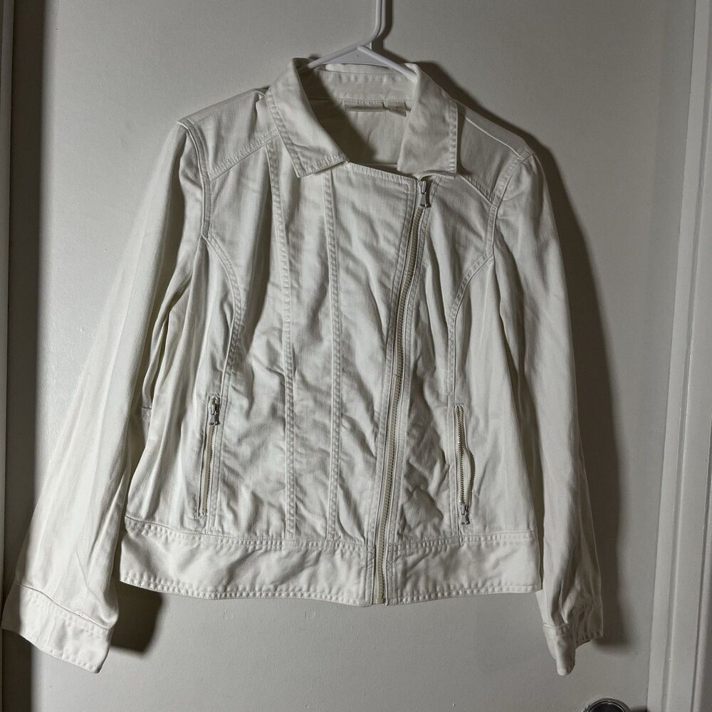 Chicos jacket womens 1 M white Denim Moto Full Zip